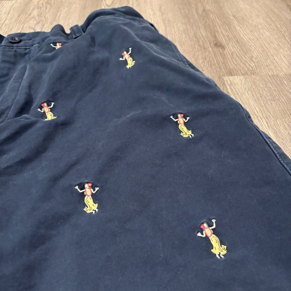 Vintage J.‎ Crew Chino Shorts Embroidered Hula Girls Navy Blue Men’s 38 - Picture 4 of 6